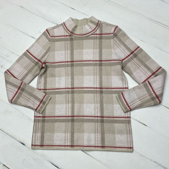 Lot Lands End Plaid Mock Neck Stretch Cotton Blend Sweaters Women's Small (6-8) - Picture 13 of 16